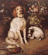 William Strutt Dogs with Flowers and game oil